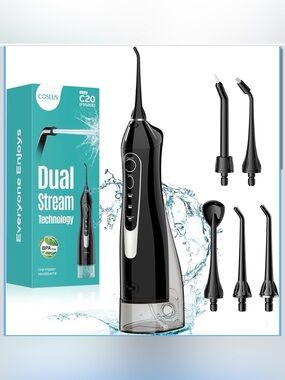 Black Cordless Water Flosser with Dual Stream Technology